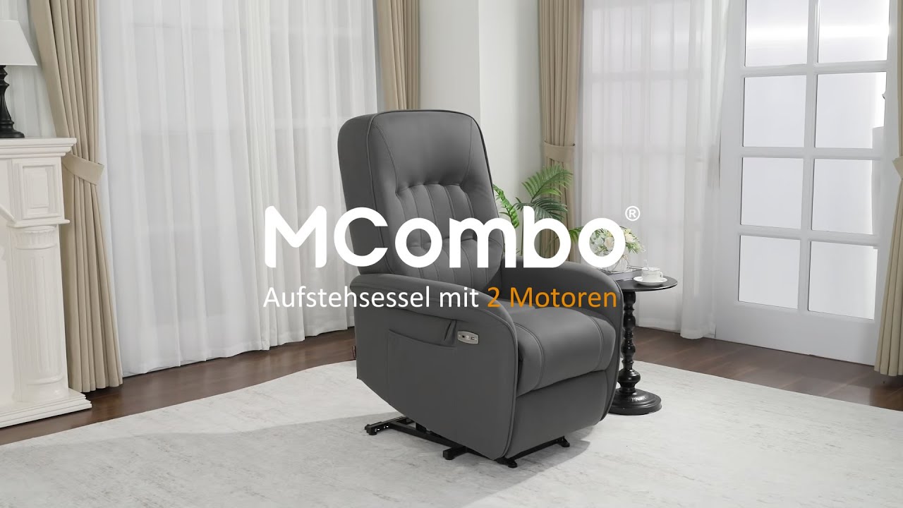 MCombo 7584 Massage Fernsehsessel mit Aufstehhilfe Elektrisch 2 Motoren, mit Liegefunktion bis 160°