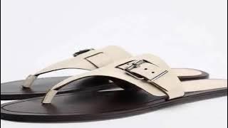 MLZA women's shoes white buckle clip on sandals for outdoor wear, beach flat sandals, flip flops