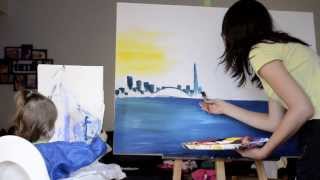 This is a toronto cityscape time lapse painting by ruth oosterman. the
view of as seen from island and was painted in acrylic on gallery...