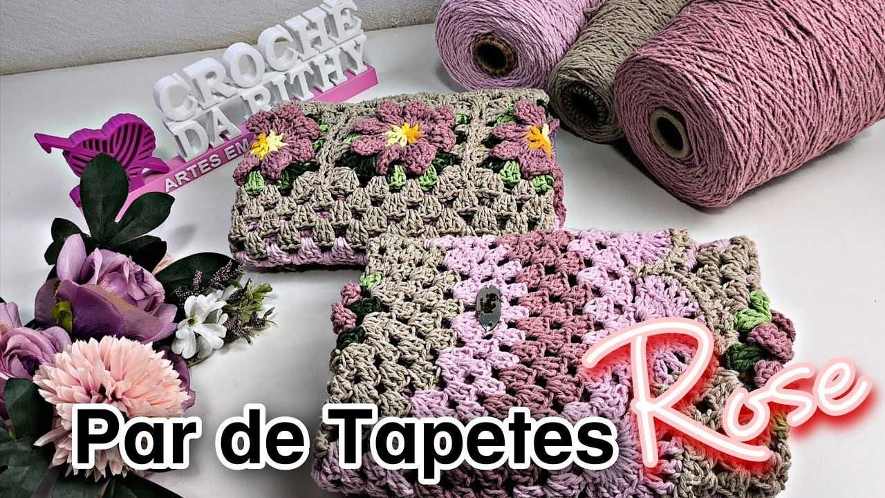 PAR DE TAPETES MODELO ROSE COMO EU AMO FAZER ESSE MODELO SIMPLES E FÁCIL 