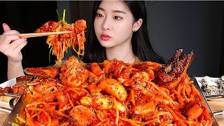 ASMR SPICY BRAISED FISH! SEAFOOD & MAYONNAISE RICE BALLS & NOODLES MUKBANG EATING SHOW