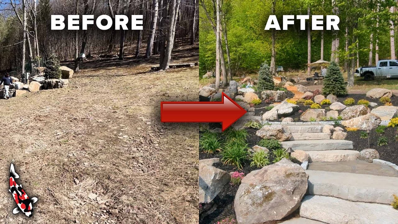 Huge Landscaping Project Timelapse | Staircase, Fountains, Plantings