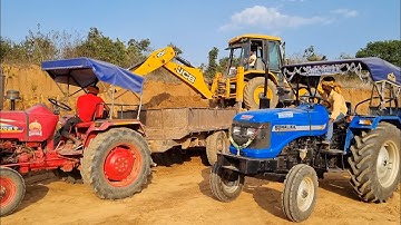 Jcb 3dx Eco Excellence Backhoe Machine Loading Red Mud In Mahindra and Sonalika Tractor | Jcb Video