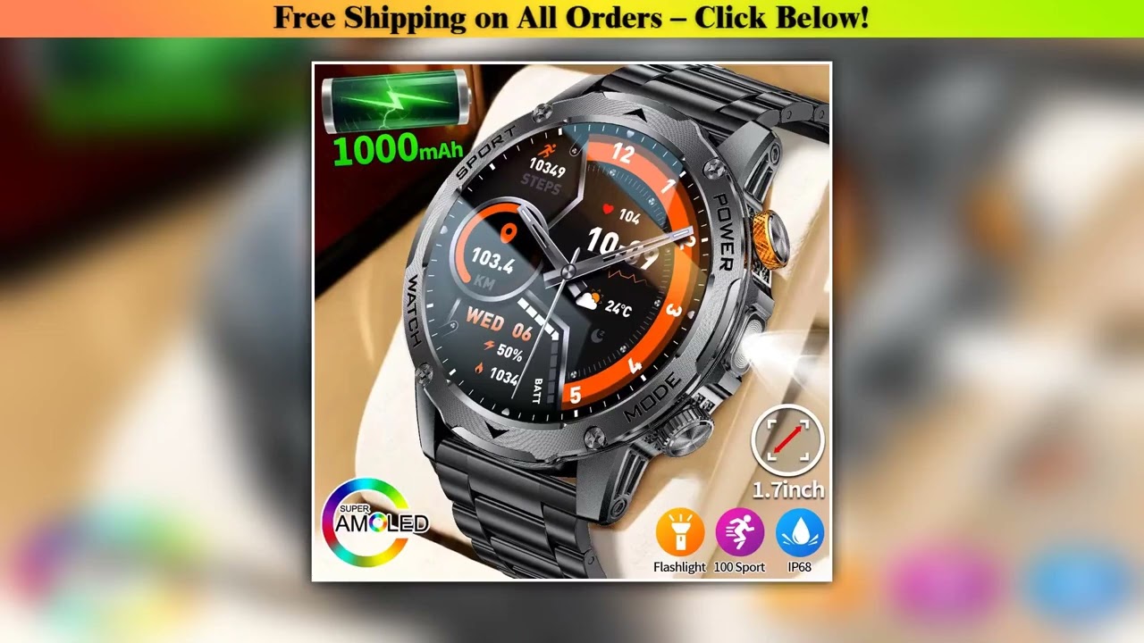 LIGE New 1000mAh Smart Watch Men Steel Sports Fitness Tracker LED Flashlight 3ATM Waterproof BT