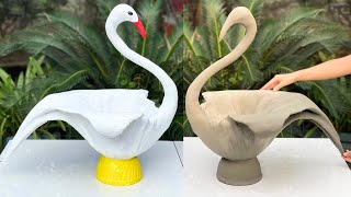 Beautiful and easy - How to make a swan with wings from old cloth and cement - Make a planter