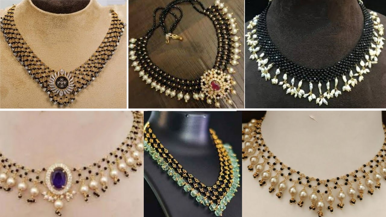 Black Beads Net Choker Designs😍Latest Beads Jaali Necklace Collection|New  Model BlackBeads Neck Sets - YouTube