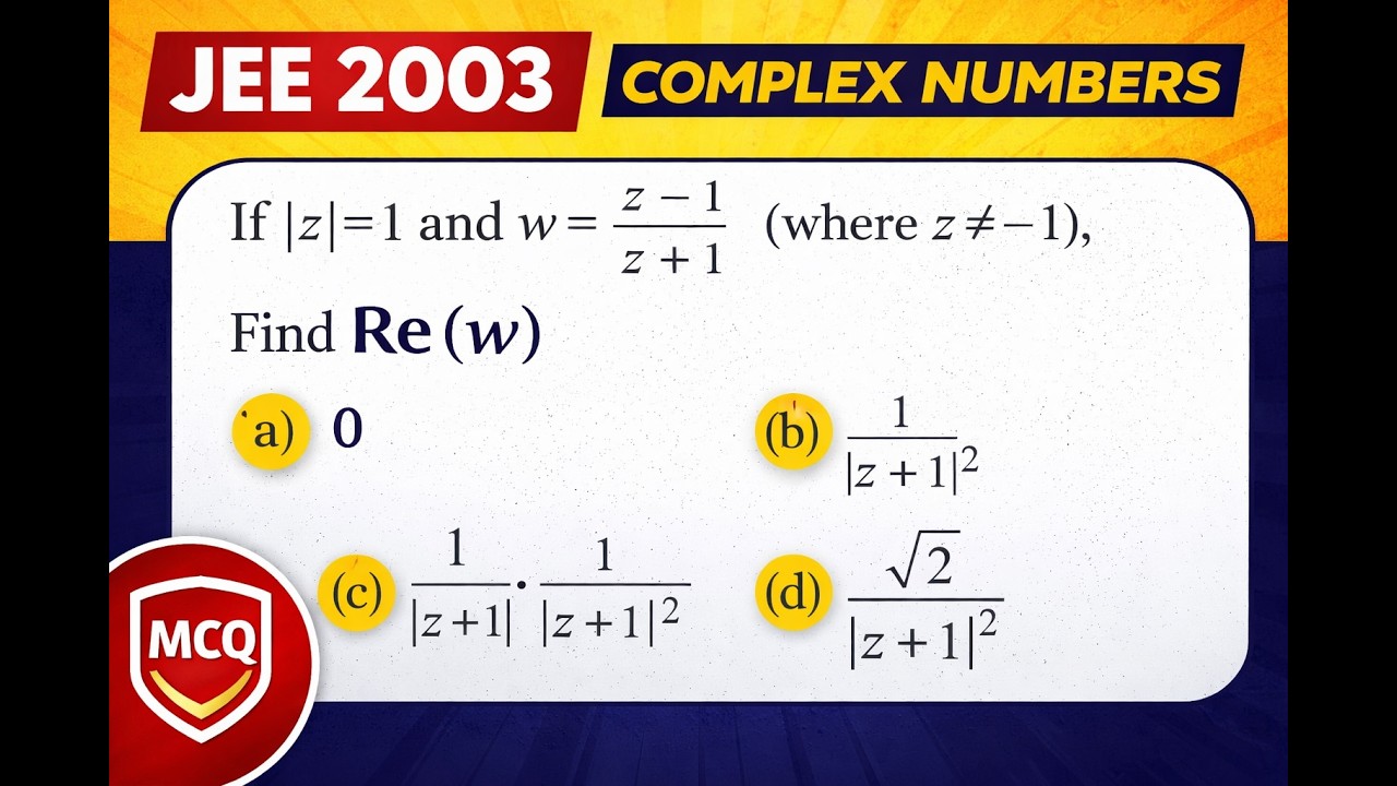 JEE Complex Numbers PYQ If |z| = 1, Find Re[(z − 1)/(z + 1)] # ...