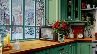 Peaceful Retro Kitchen Ambience | Vintage TV Glow, Snowy Window, Cozy Calm screenshot 2