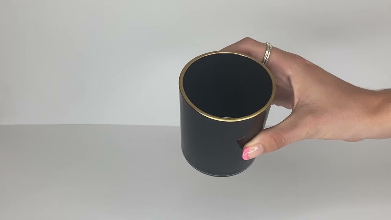 SMALL CLASSIC TUMBLER   BLACK JAR WITH GOLD RIM 145MLS