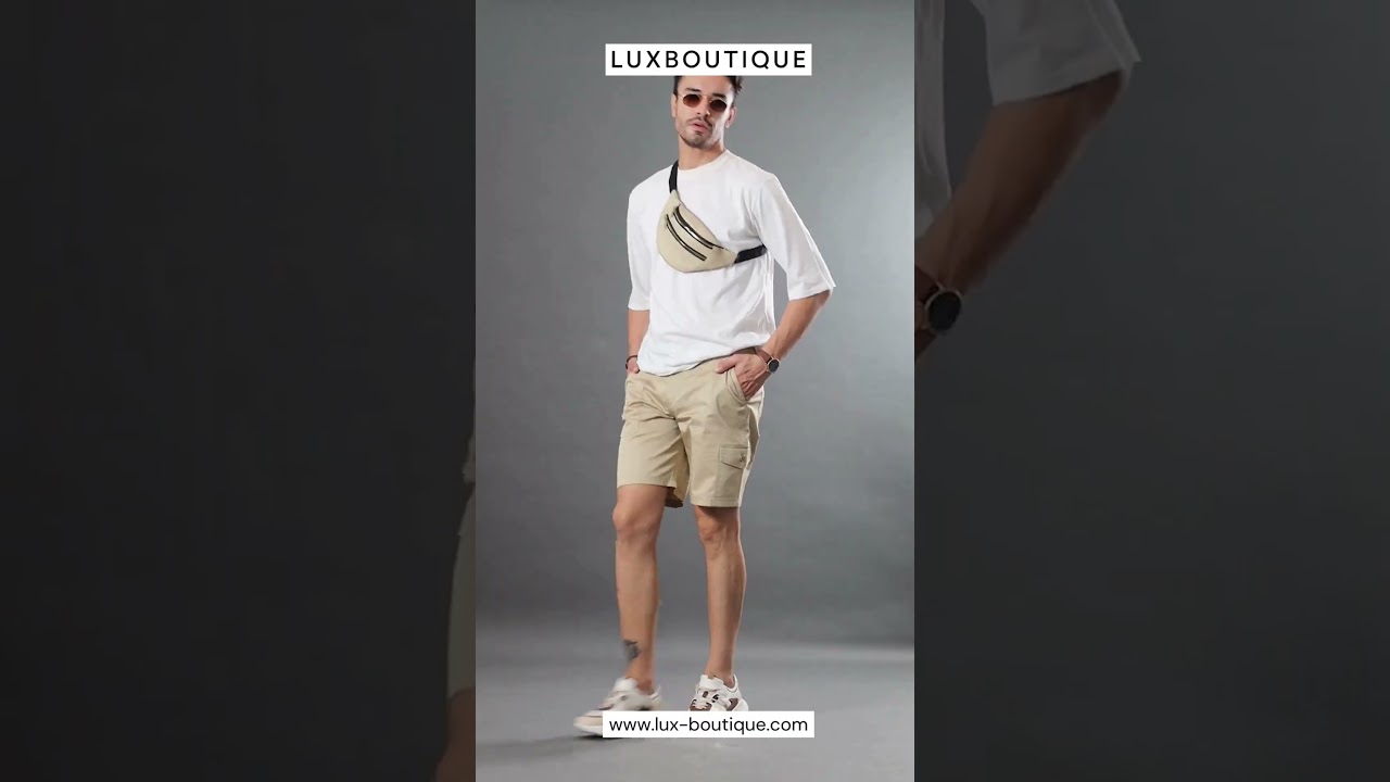 People Of Shibuya Beige Stretch Bermuda Cargo Shorts