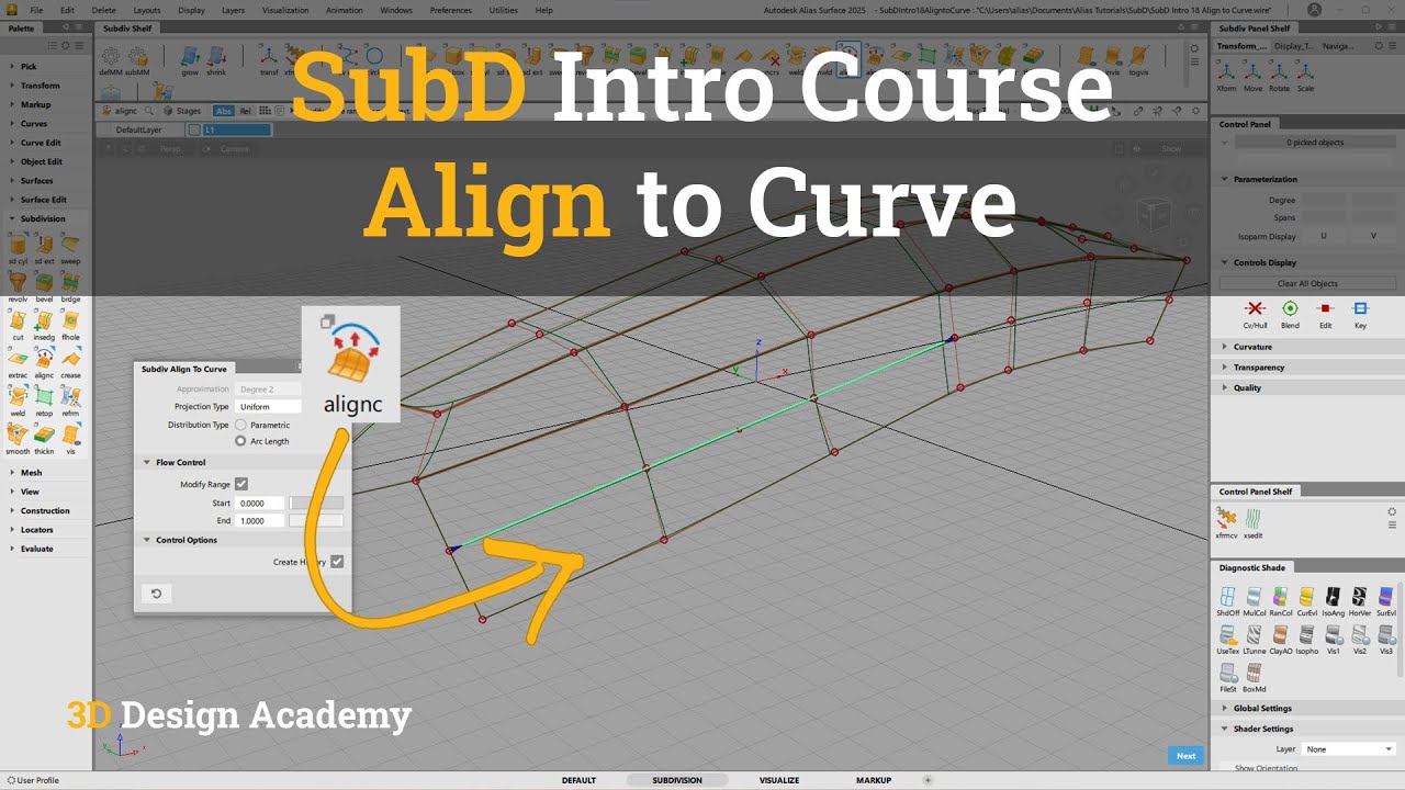 Autodesk Alias Tutorials, SubD Intro 18 - Align to Curve - YouTube
