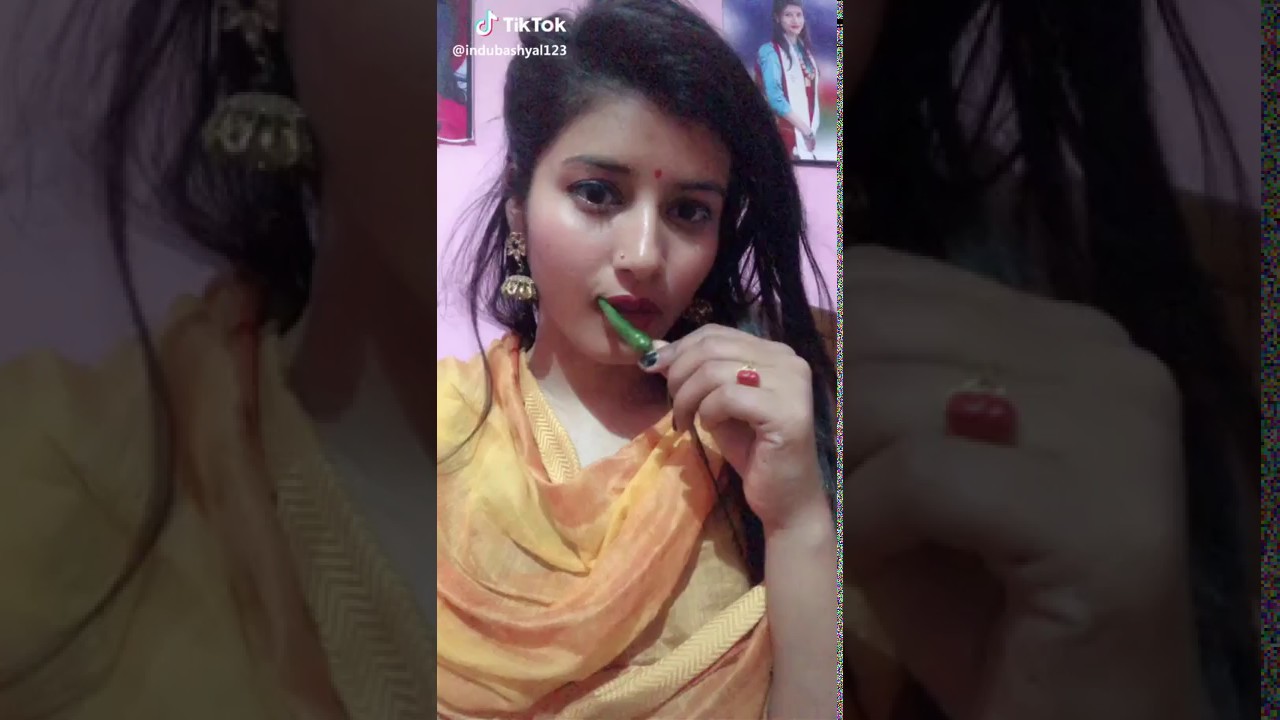 Indu Bashyal Indian Desi Cute Girl Eating Chilli New TikTok Viral