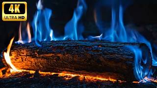 Fireplace in the Quiet — Blue Flame Rising Off the Log (4K)
