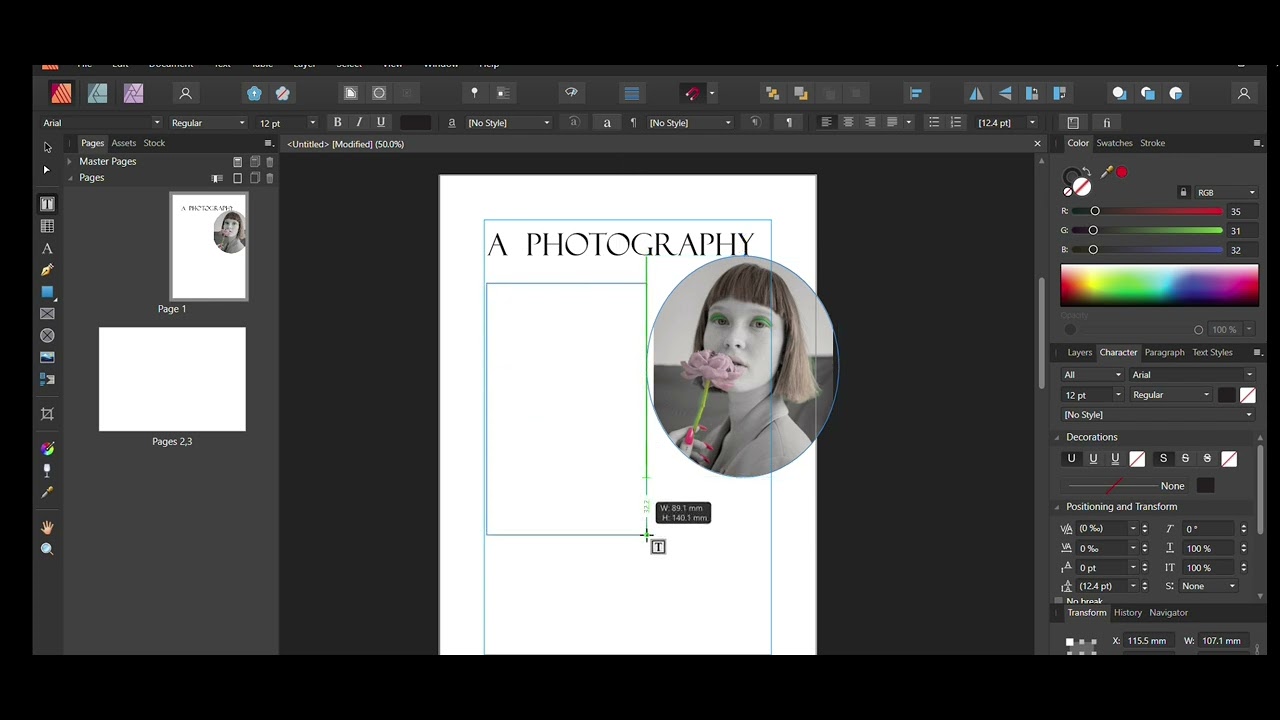 Magazine page create in affinity publisher