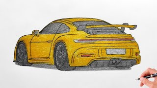 How to draw a PORSCHE 911 992 gt3 / drawing car / coloring porsche 911 gt 3 rs 2020