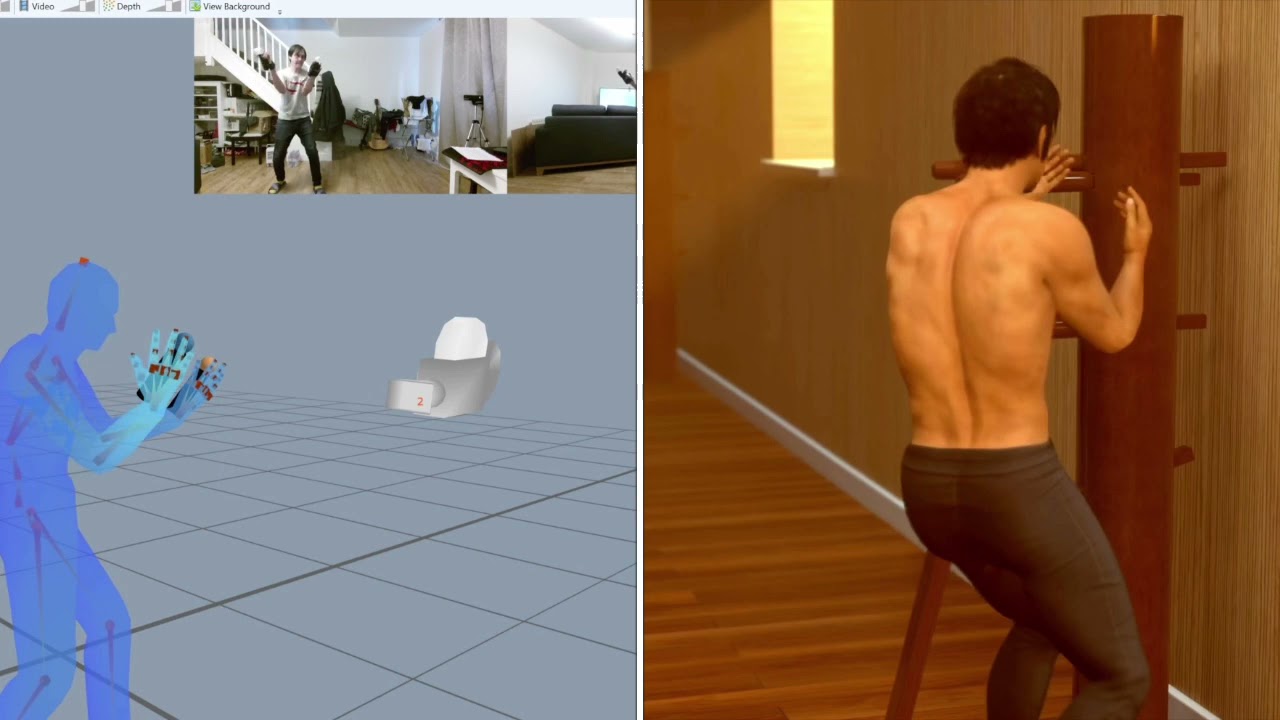 Testing ipisoft, dual kinects, wooden dummy animation