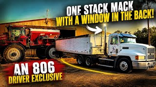 Hopper Bottom Trucking in a one stack Mack with a window in the back!