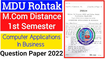 Mdu M.Com Distance Computer Applications In Business Question Paper 2022 | Mcom DDE Paper 2022