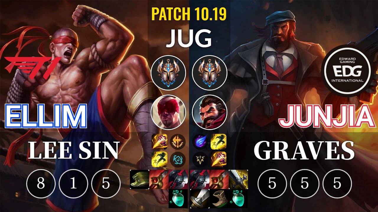 T1 Ellim Lee Sin vs EDG JunJia Graves Jungle - KR Patch 10.19