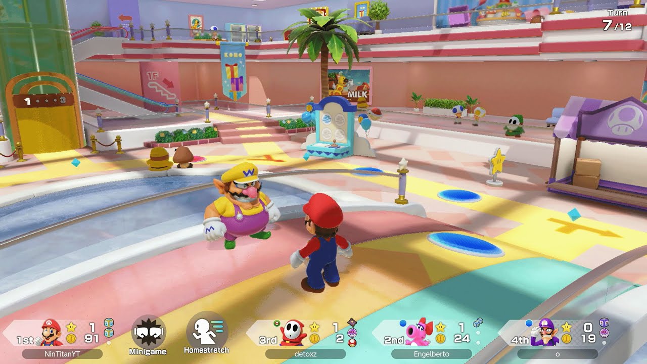 Super Mario Party Jamboree - Mario vs Waluigi vs Birdo vs Shy Guy - Rainbow Galleria