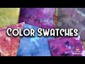Making color swatches including mind bender a  b and dharmas spring 2024 muck dye colors
