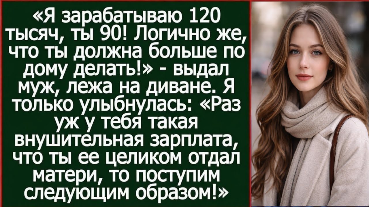 Я зарабатываю 120 тысяч, ты 90! Логично же, что ты должна больше по дому делать! Заявил муж. Рассказ