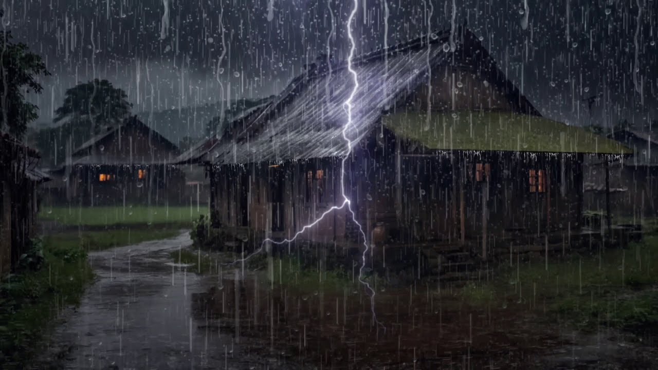 Goodbye stress with the sound of heavy rain and thunder echoing off the ...