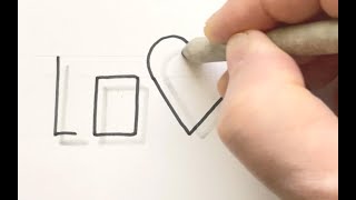 Simple and Easy - How to Draw Floating Love Word - 3D Text Art Step by Step