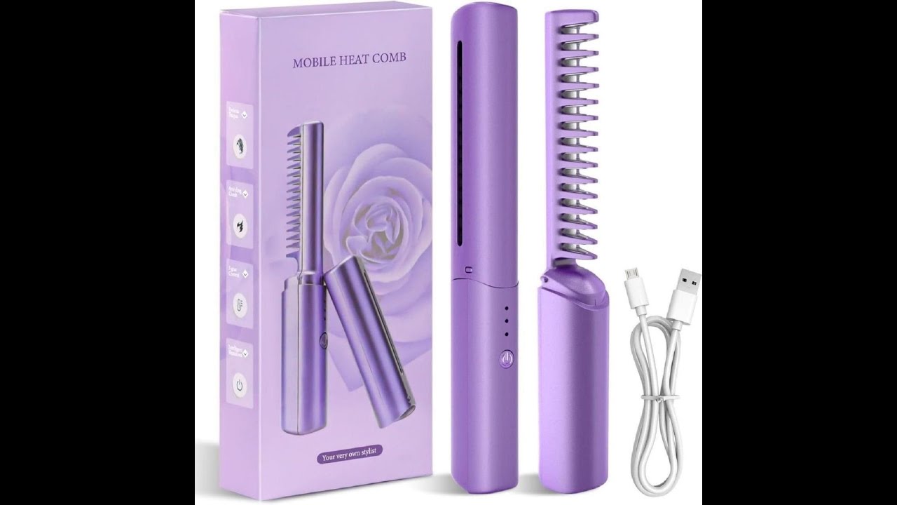 Meneflix Portable Mini Hair Straightener Cordless Rechargeable Adjustable Hair Straightener Comb