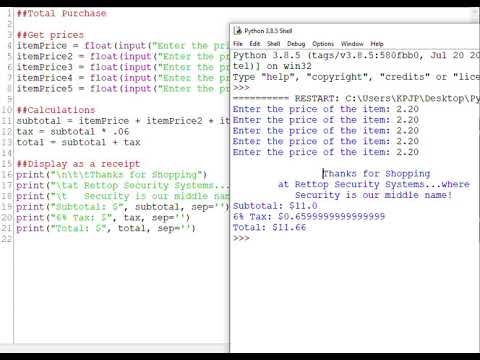 Using  \n\t & format() in Python - Part 1 (total purchase)