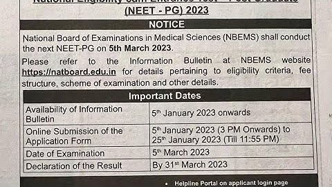 Neet PG 2023 Information Bulletin & Application Form #neetpg2023