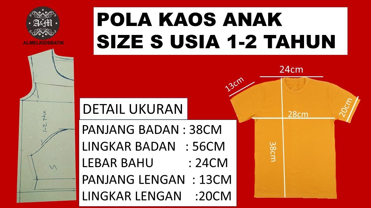 POLA KAOS ANAK UKURAN S UNTUK USIA 1 2 TAHUN RUMUSNYA MUDAH COCOK UNTUK PEMULA