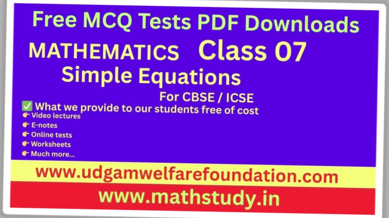 MCQ on Simple Equations for class 7 pdf download, Simple Equations class 7 mcq with answers free pdf