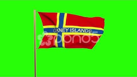 Orkney Islands Flag With Title Waving In The Wind. Looping Sun Rises Style
