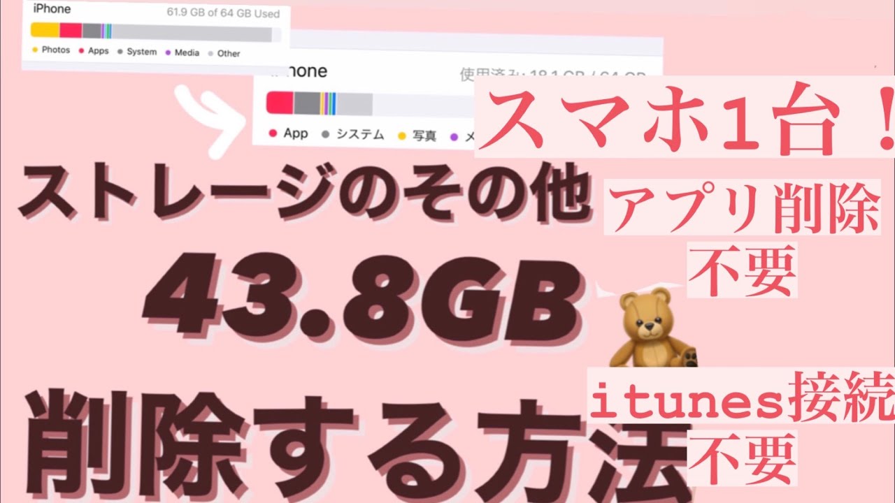 スマホ１台5分でその他ストレージ43 8gb削除 Itunes接続不要 Youtube