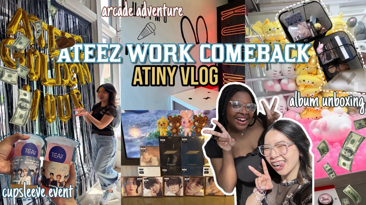 Atiny Vlog🏴‍☠️ | Ateez Work Comeback Popup, Cupsleeve Event, Golden Hour Album Unboxing, Arcade game