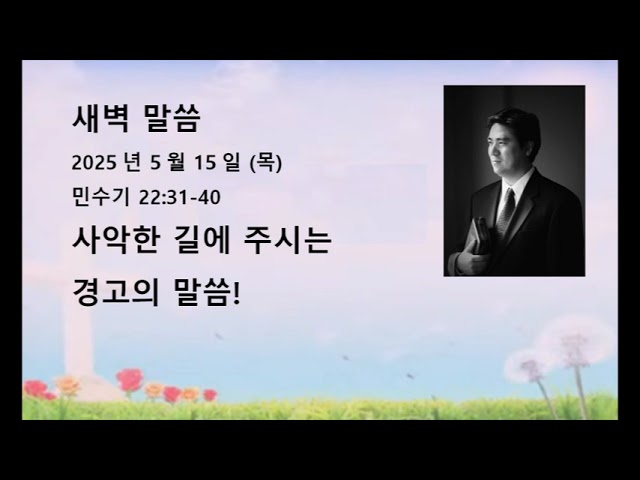 2025년 5월 15일(목)  민수기 22:31-40  사악한 길에 주시는 경고의 말씀