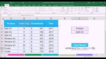 DPRODUCT Database Function with Examples in MS Office Excel Spreadsheet 2016