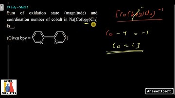 Sum of oxidation state (magnitude) and coordination number in Na[Co(bpy)Cl4] is