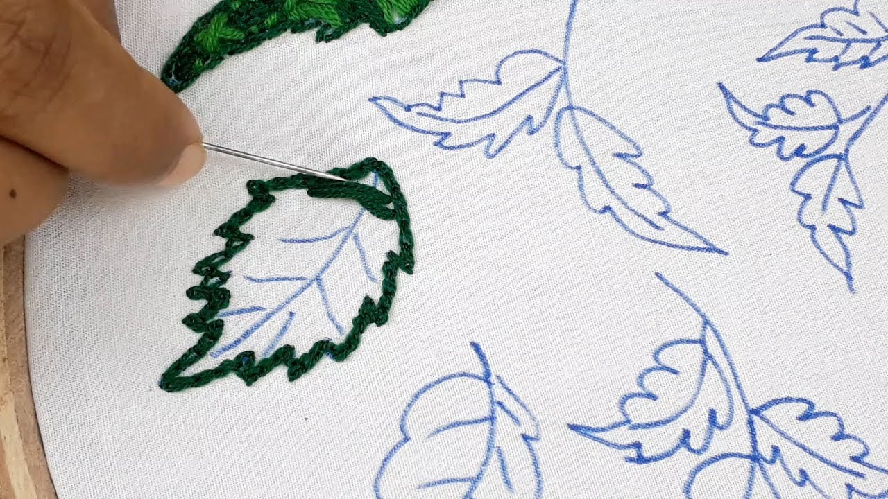hand embroidery easy leaf stitch design for dress || leaf design for ...