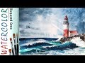 "Lighthouse by the sea" seascape. How to paint 🎨WATERCOLOR DEMO tutorial