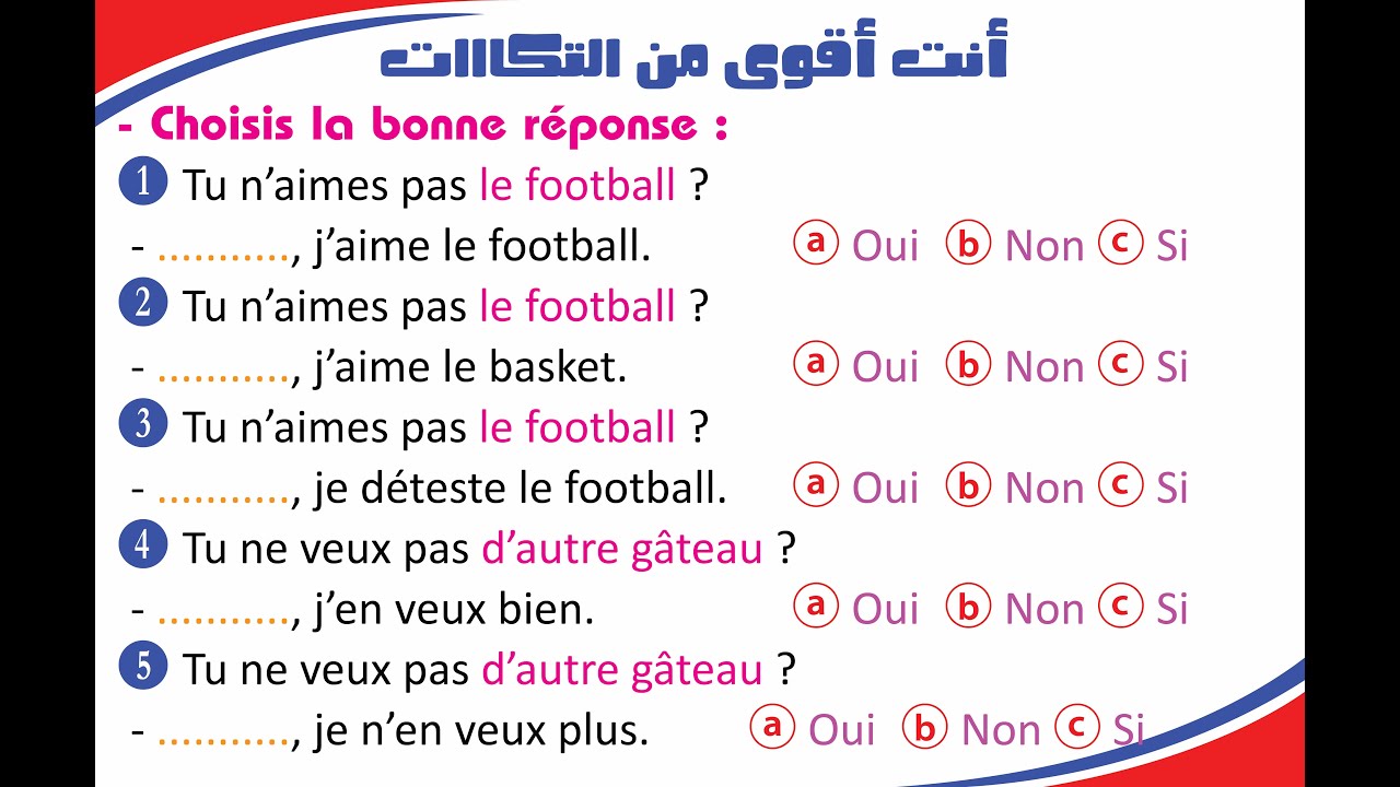 أنت أقوى من التكااات !!! الاستفهام الكلى المنفي وكيفية الإجابة عليه بــ Oui, Non, Si الجزء الثانى