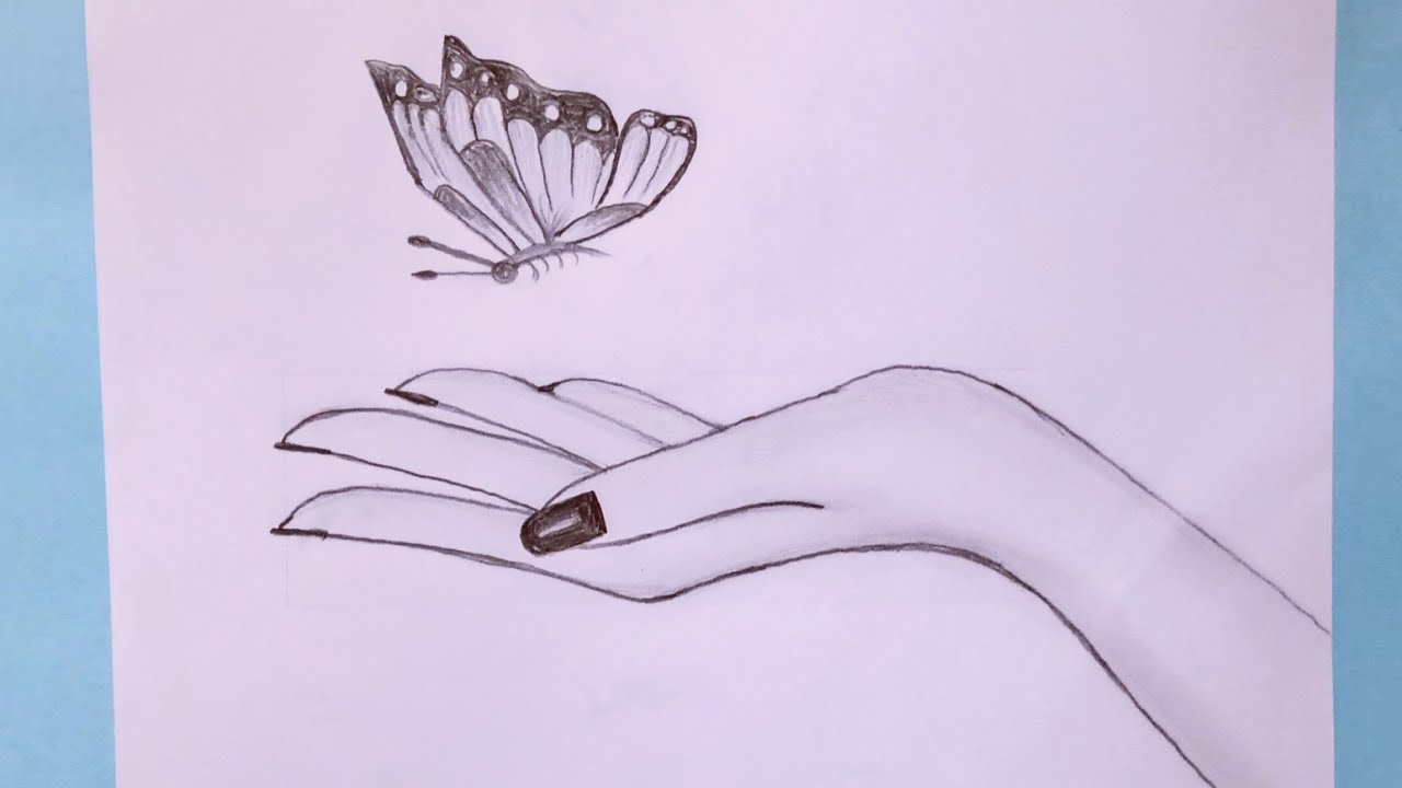 How to draw Butterfly in Hand with pencil step by step - YouTube