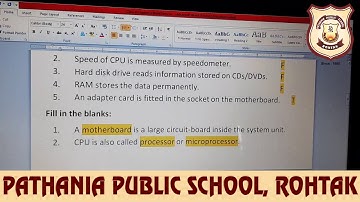 Pathania World Campus- Class 4 Computer- Chapter-2 ( Computer- Inside the System Unit)