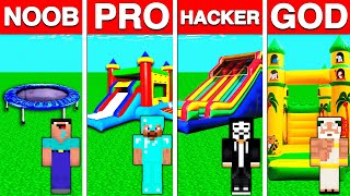 BOUNCY CASTLE HOUSE BUILD CHALLENGE - Minecraft Battle: NOOB vs PRO vs HACKER vs GOD / Animation