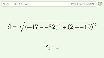 Find the distance between two points p1 (-32,-19) and p2 (-47,2): Step-by-Step Video Solution
