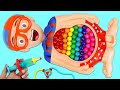 Blippi eats too many rainbow gumballs  visits toy ambulance hospital play doh operation checkup
