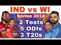 IND vs WI Series 2018 Schedule : 2 Tests,5 ODIs & 3 T20s match series just after Asia Cup 2018