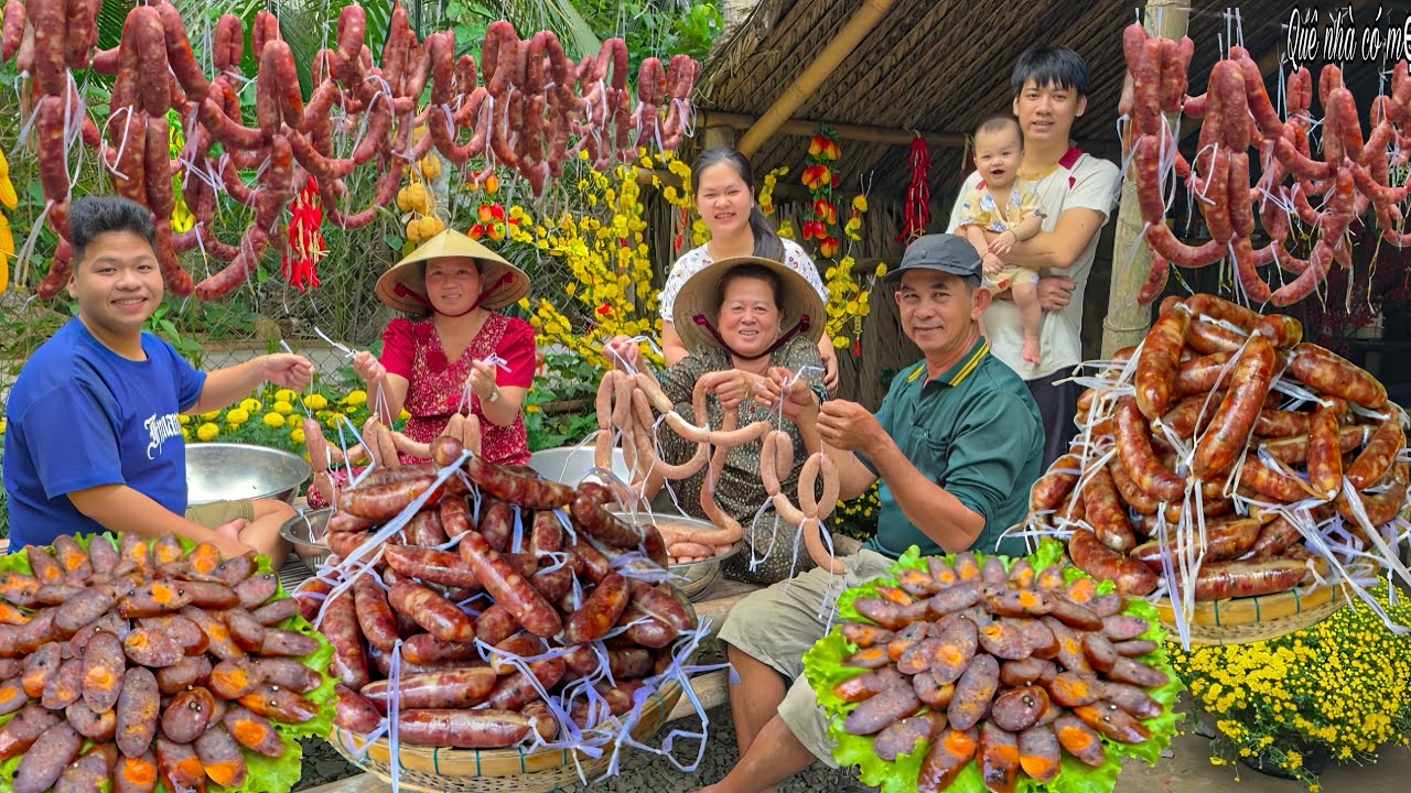 Cách Lạp Xưởng Trứng Muối Ngày Tết | Gia Đình Nhộp Nhịp Phụ Giúp Nhau || Salted egg sausage