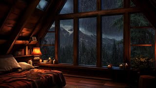 Relaxing Rainy Night 🌧️ Gentle Night Rain in Cozy Cabin in the Mountains to Sleep, Relax and Study